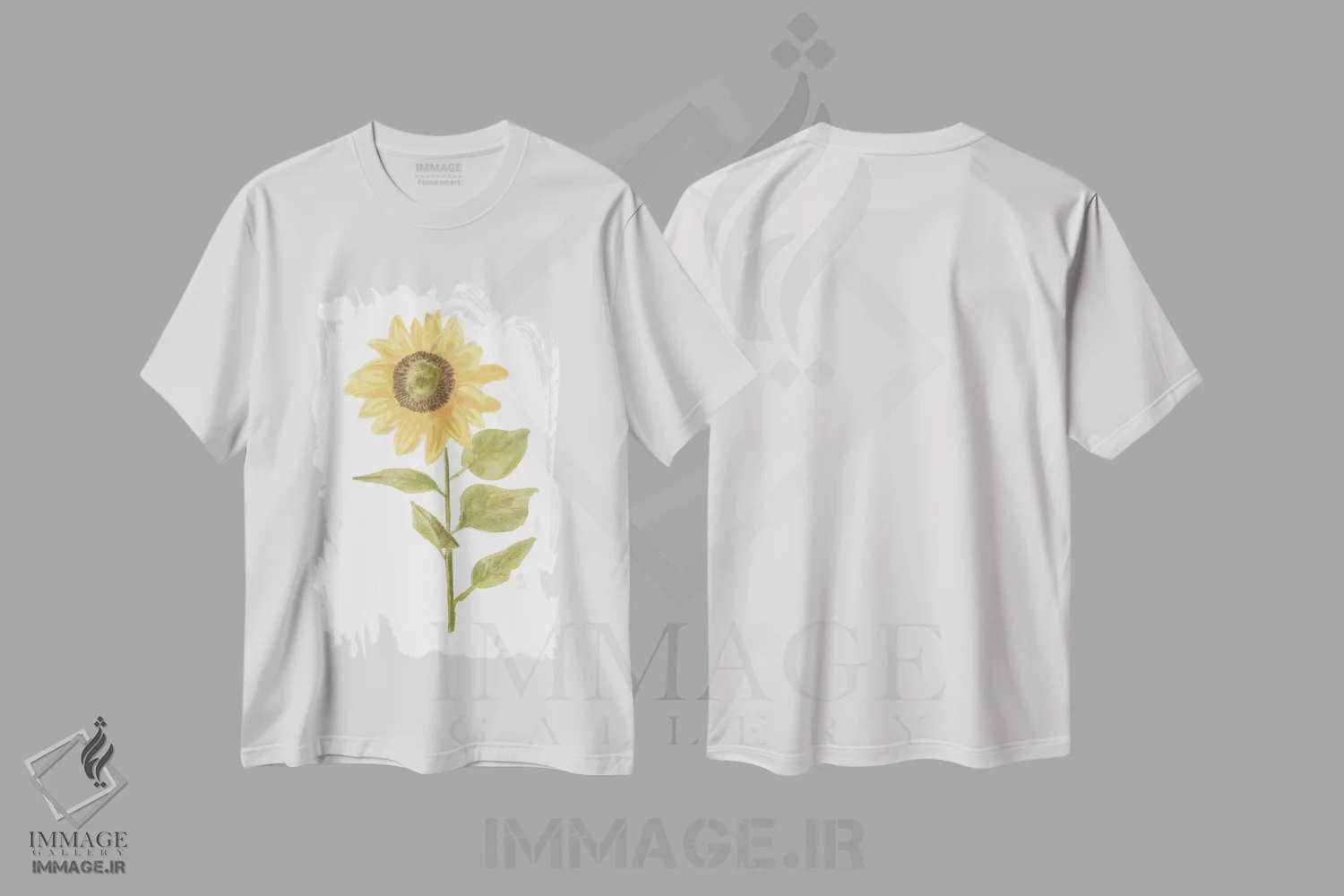 تیشرت سفید طرح دار تصویر یک گل آفتابگردان ۲، تزئینی اثر باناروت | فروشگاه ایماژ