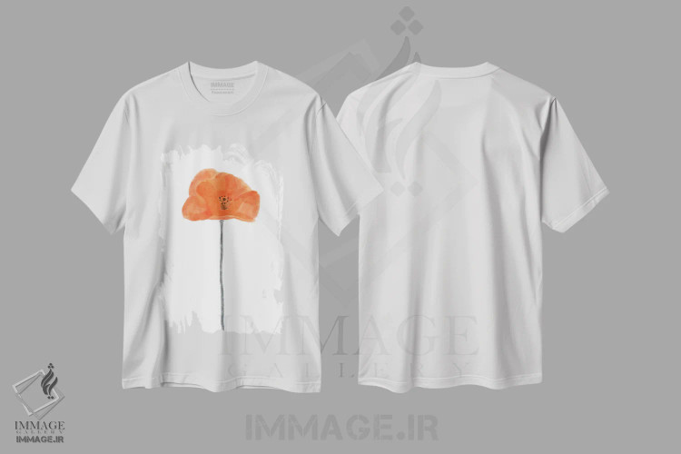 تیشرت سفید طرح دار شقایق سرخ تنها ۲، تزئینی اثر باناروت | immage.ir