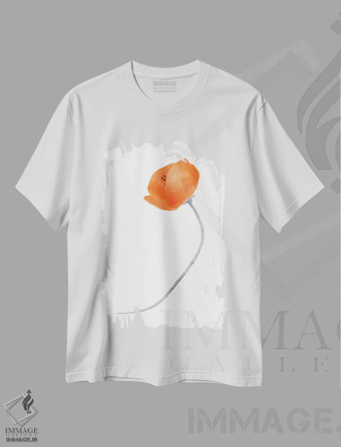 تیشرت سفید طرح دار شقایق سرخ تنها ۳، تزئینی اثر باناروت | فروشگاه ایماژ