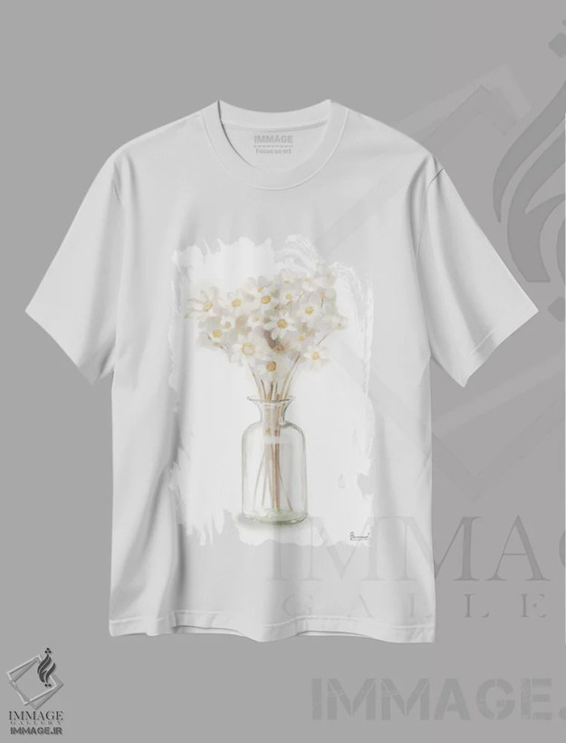 تیشرت سفید طرح دار گل خشک ۱، تزئینی اثر باناروت | فروشگاه ایماژ