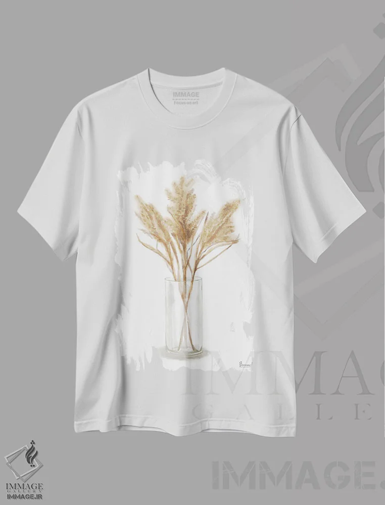 تیشرت سفید طرح دار گل خشک ۴، تزئینی اثر باناروت | فروشگاه ایماژ