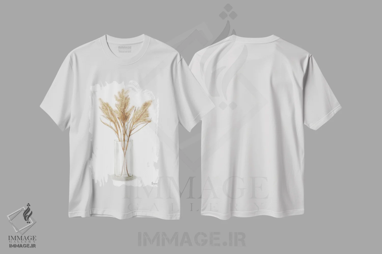 تیشرت سفید طرح دار گل خشک ۴، تزئینی اثر باناروت | فروشگاه ایماژ