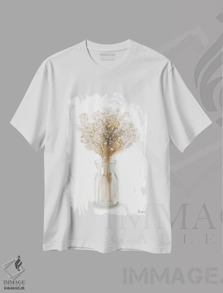 تیشرت سفید طرح دار گل خشک ۲، تزئینی اثر باناروت | immage.ir