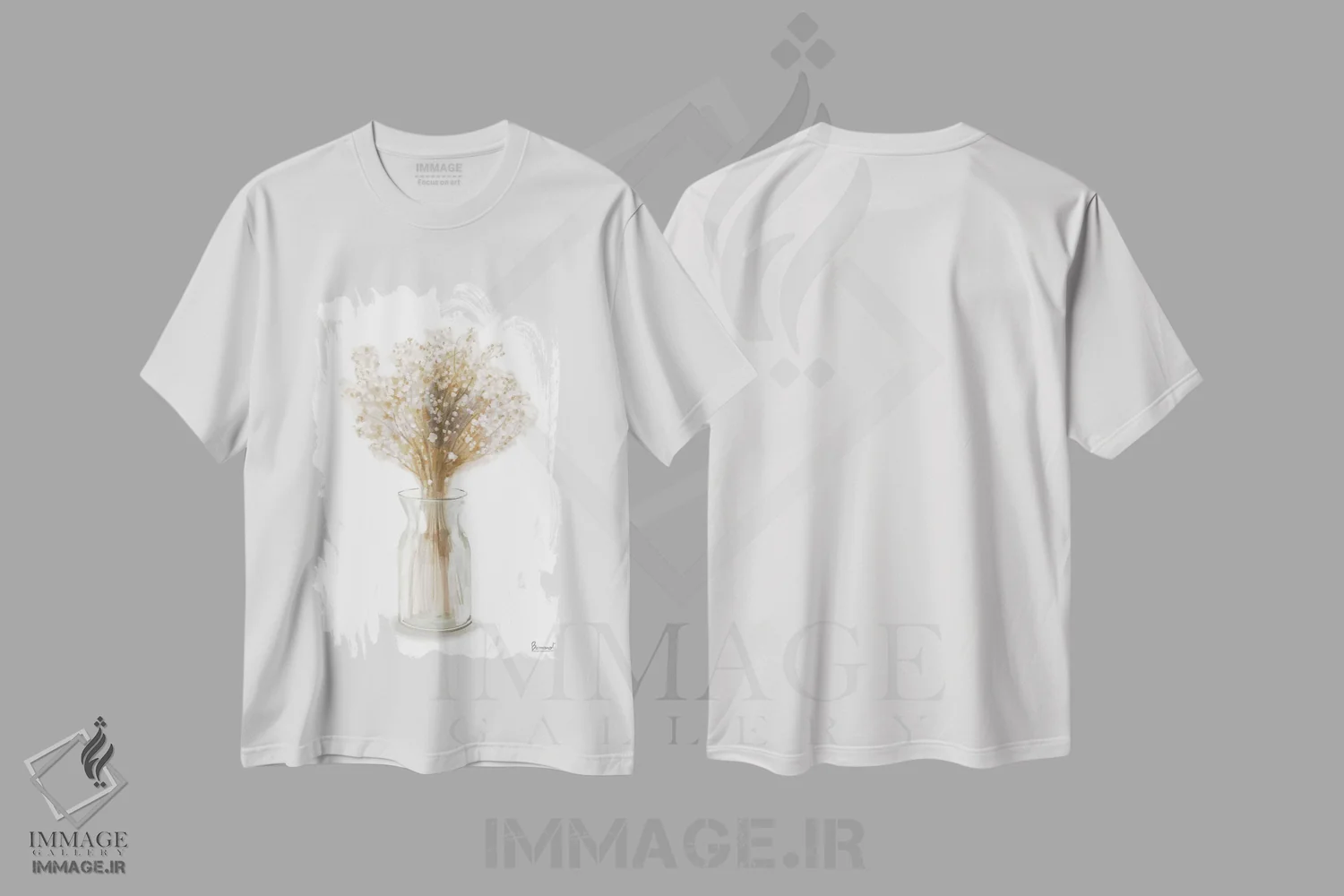 تیشرت سفید طرح دار گل خشک ۲، تزئینی اثر باناروت | immage.ir