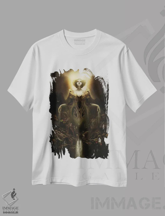 تیشرت سفید طرح دار گایا، هنر دیجیتال اثر بنت شلیک | فروشگاه ایماژ