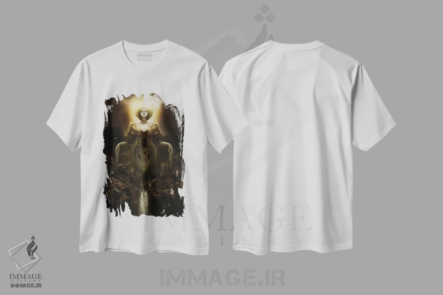 تیشرت سفید طرح دار گایا، هنر دیجیتال اثر بنت شلیک | فروشگاه ایماژ