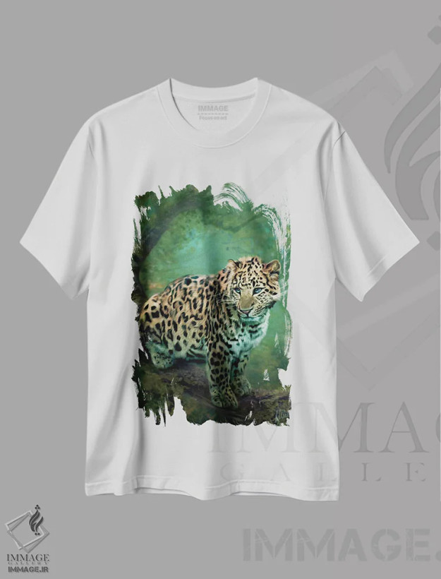 تیشرت سفید طرح دار پلنگ، هنر دیجیتال اثر بنت شلیک | فروشگاه ایماژ