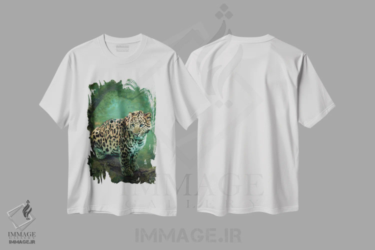تیشرت سفید طرح دار پلنگ، هنر دیجیتال اثر بنت شلیک | فروشگاه ایماژ