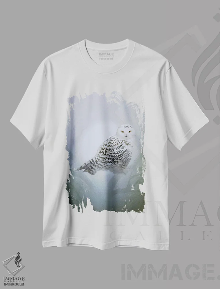 تیشرت سفید طرح دار جغد برفی، هنر دیجیتال اثر بنت شلیک | immage.ir