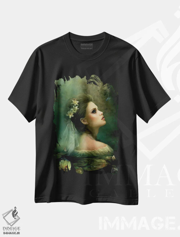 تیشرت مشکی طرح دار نیلوفر آبی، هنر دیجیتال اثر بنت شلیک | فروشگاه ایماژ