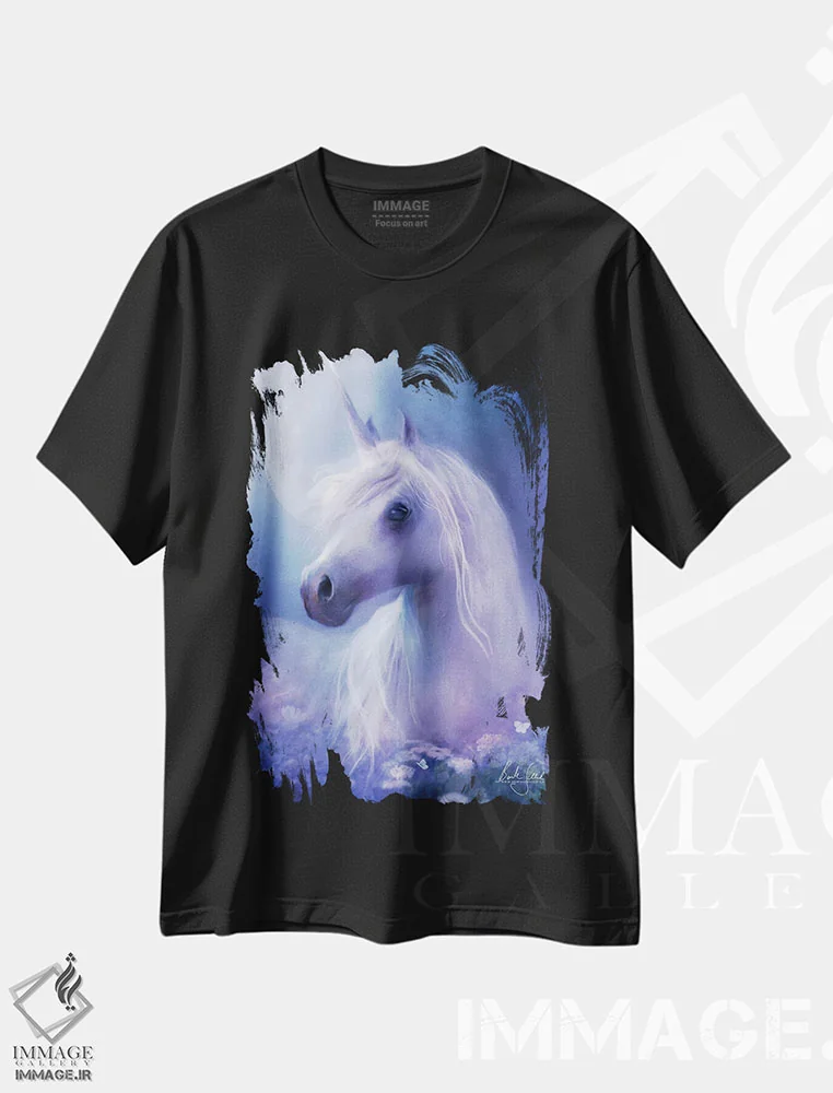 تیشرت مشکی طرح دار ماه اسب تک شاخ، هنر دیجیتال اثر بنت شلیک | immage.ir