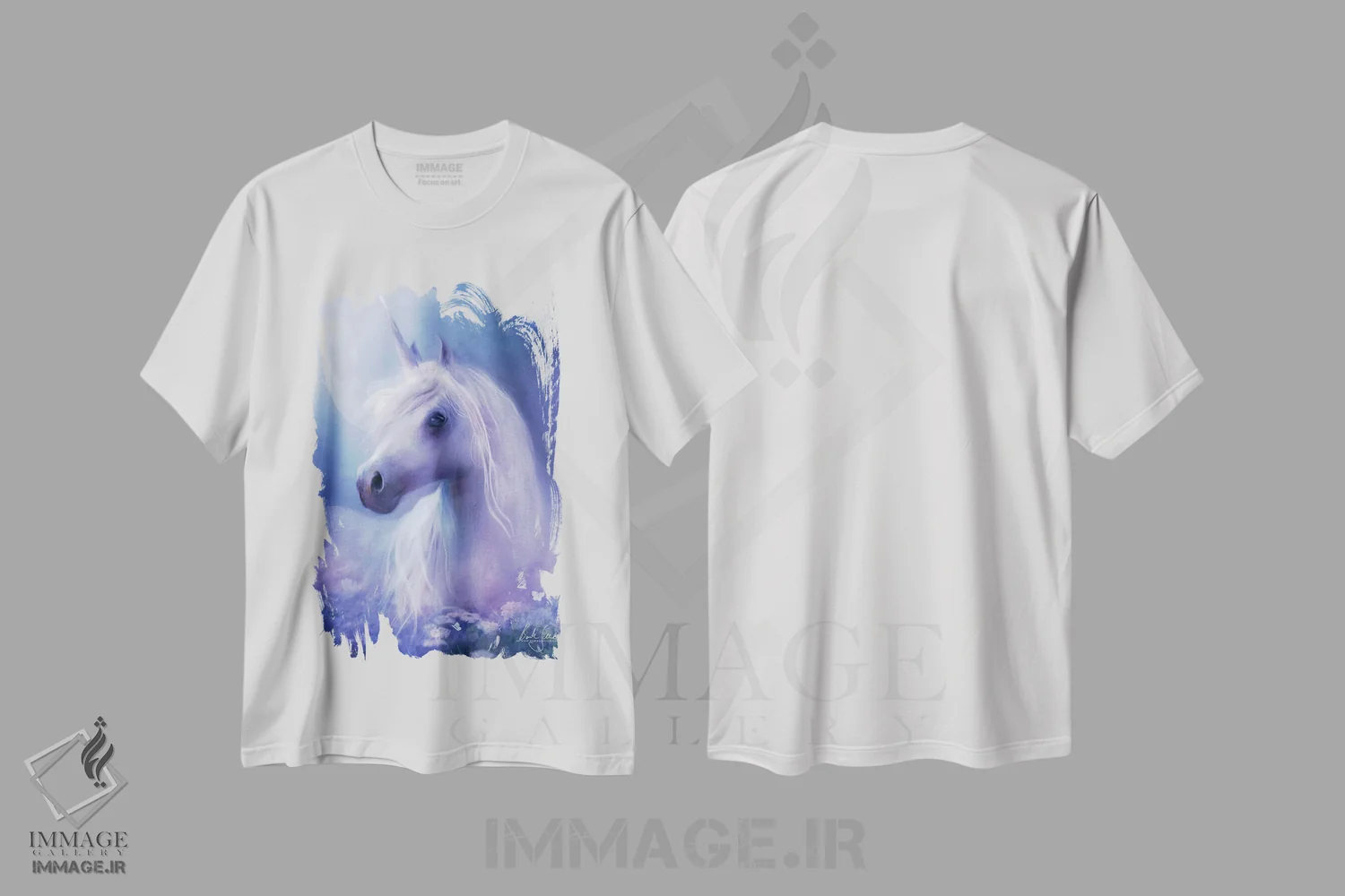 تیشرت سفید طرح دار ماه اسب تک شاخ، هنر دیجیتال اثر بنت شلیک | فروشگاه ایماژ
