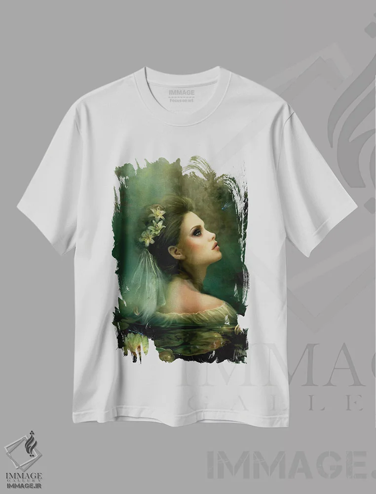 تیشرت سفید طرح دار نیلوفر آبی، هنر دیجیتال اثر بنت شلیک | immage.ir