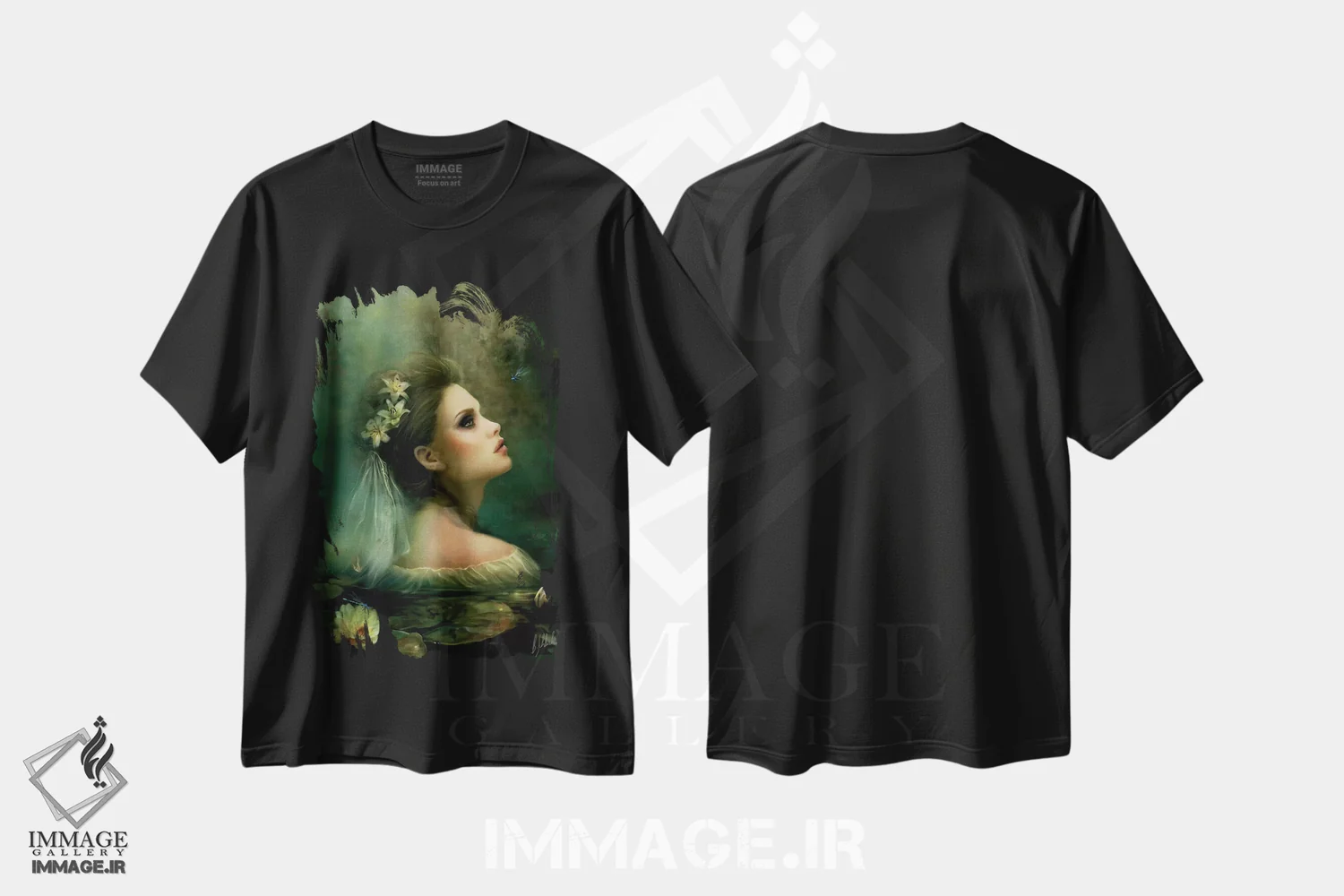 تیشرت مشکی طرح دار نیلوفر آبی، هنر دیجیتال اثر بنت شلیک | فروشگاه ایماژ