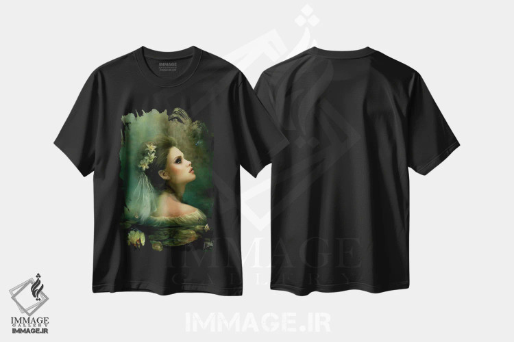 تیشرت مشکی طرح دار نیلوفر آبی، هنر دیجیتال اثر بنت شلیک | فروشگاه ایماژ