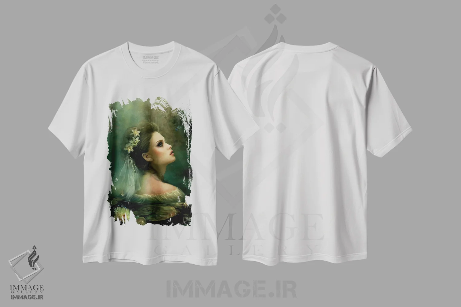 تیشرت سفید طرح دار نیلوفر آبی، هنر دیجیتال اثر بنت شلیک | immage.ir