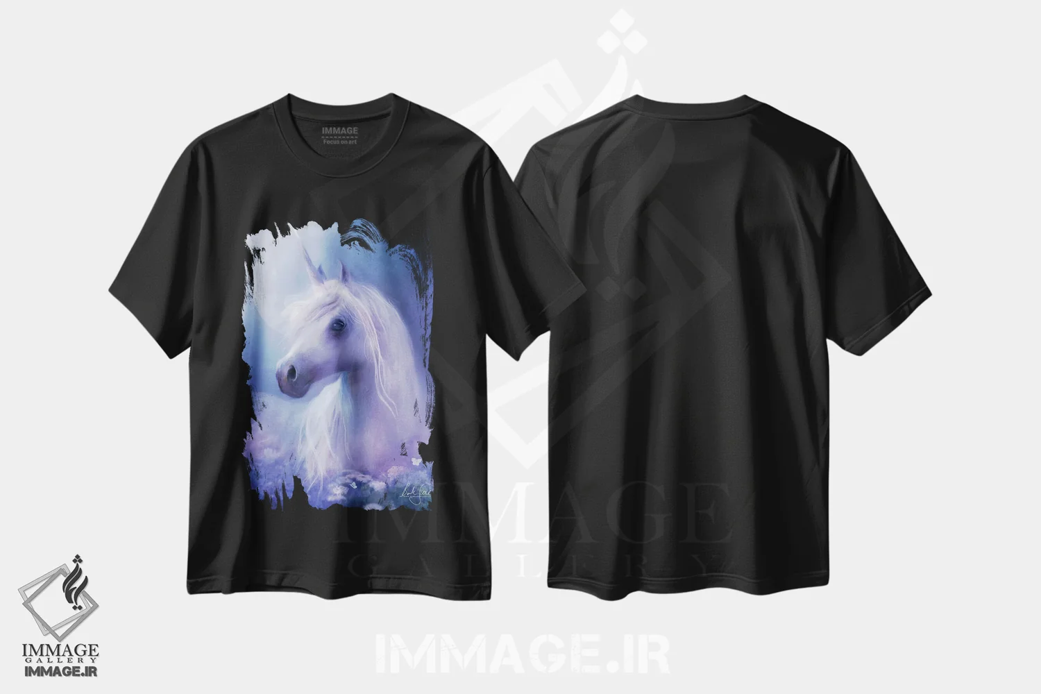 تیشرت مشکی طرح دار ماه اسب تک شاخ، هنر دیجیتال اثر بنت شلیک | immage.ir