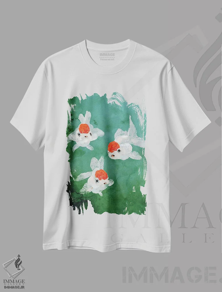 تیشرت سفید طرح دار سه ماهی قرمز، تزئینی اثر بگ نوز ورک | فروشگاه ایماژ