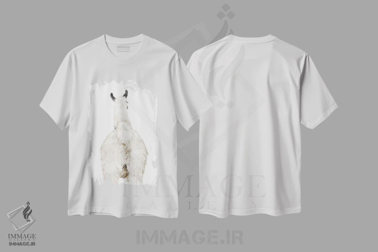 تیشرت سفید طرح دار پشت لاما، هنر دیجیتال اثر بگ نوز ورک | immage.ir