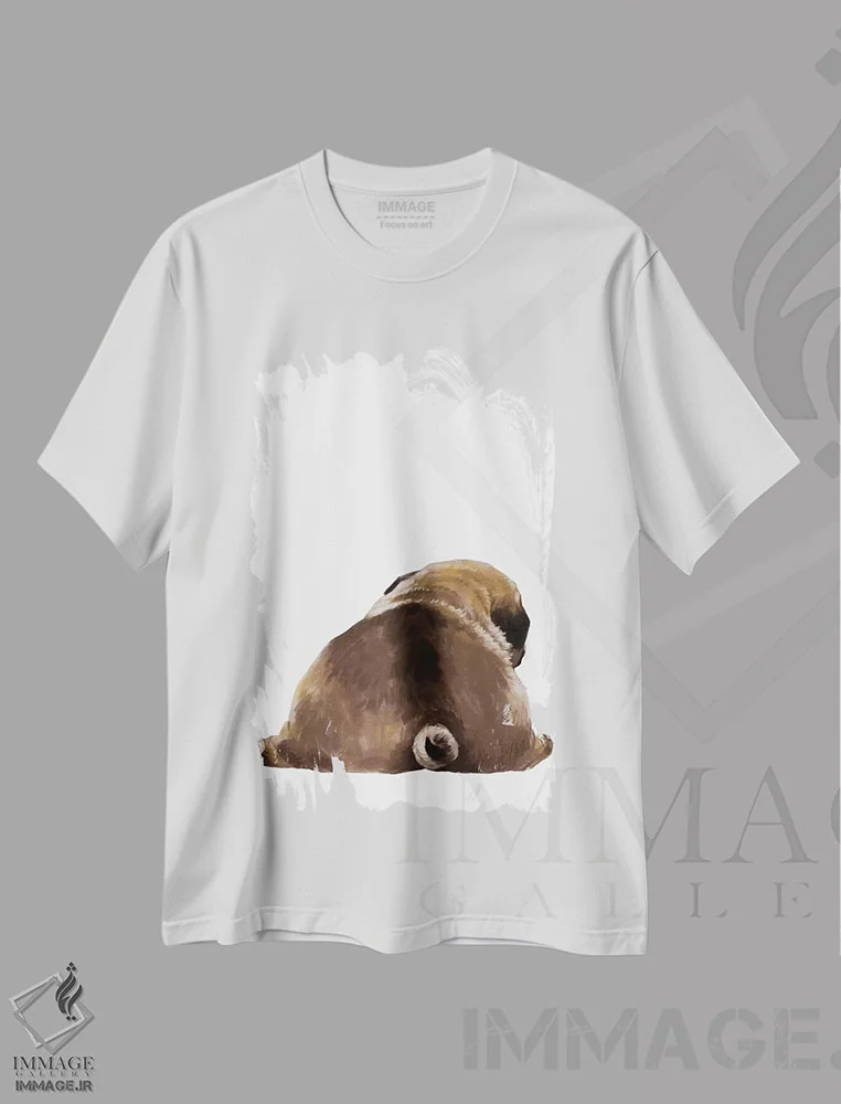 تیشرت سفید طرح دار عقب سگ پاگ، هنر دیجیتال اثر بگ نوز ورک | فروشگاه ایماژ