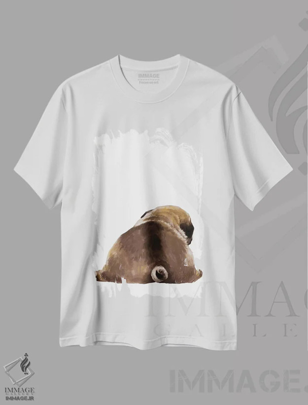 تیشرت سفید طرح دار عقب سگ پاگ، هنر دیجیتال اثر بگ نوز ورک | فروشگاه ایماژ