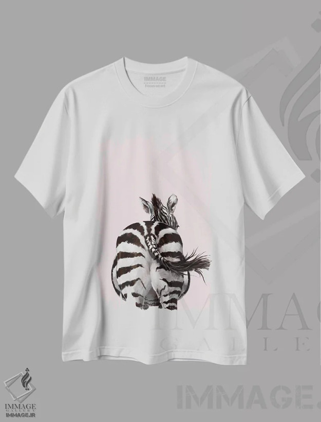 تیشرت سفید طرح دار عقب گورخر، هنر دیجیتال اثر بگ نوز ورک | فروشگاه ایماژ