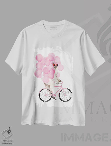 تیشرت سفید طرح دار لاما با بادکنک های صورتی، هنر دیجیتال اثر بگ نوز ورک | فروشگاه ایماژ
