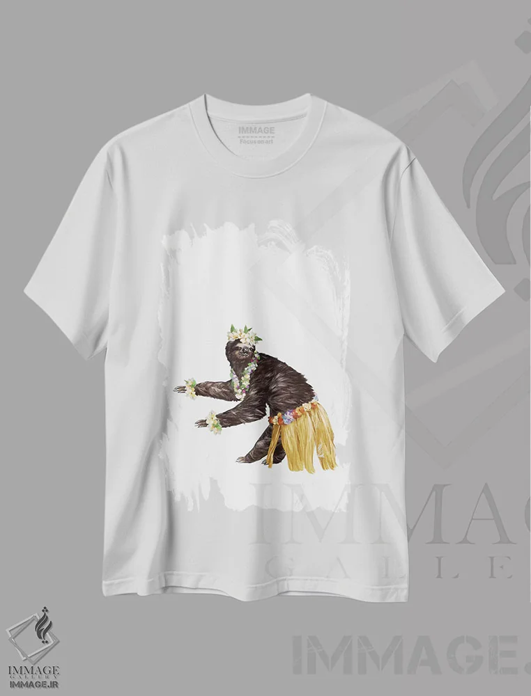 تیشرت سفید طرح دار تنبل رقصندهٔ هاوایی، هنر دیجیتال اثر بگ نوز ورک | immage.ir