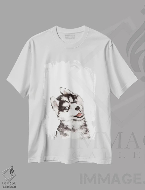 تیشرت سفید طرح دار توله هاسکی، تزئینی اثر بگ نوز ورک | immage.ir