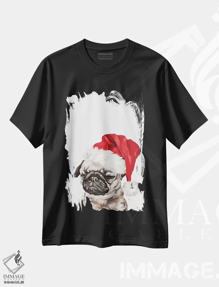 تیشرت مشکی طرح دار پاگ در حال مدیتیشن کریسمسی، حیوانات کریسمسی اثر بگ نوز ورک | immage.ir