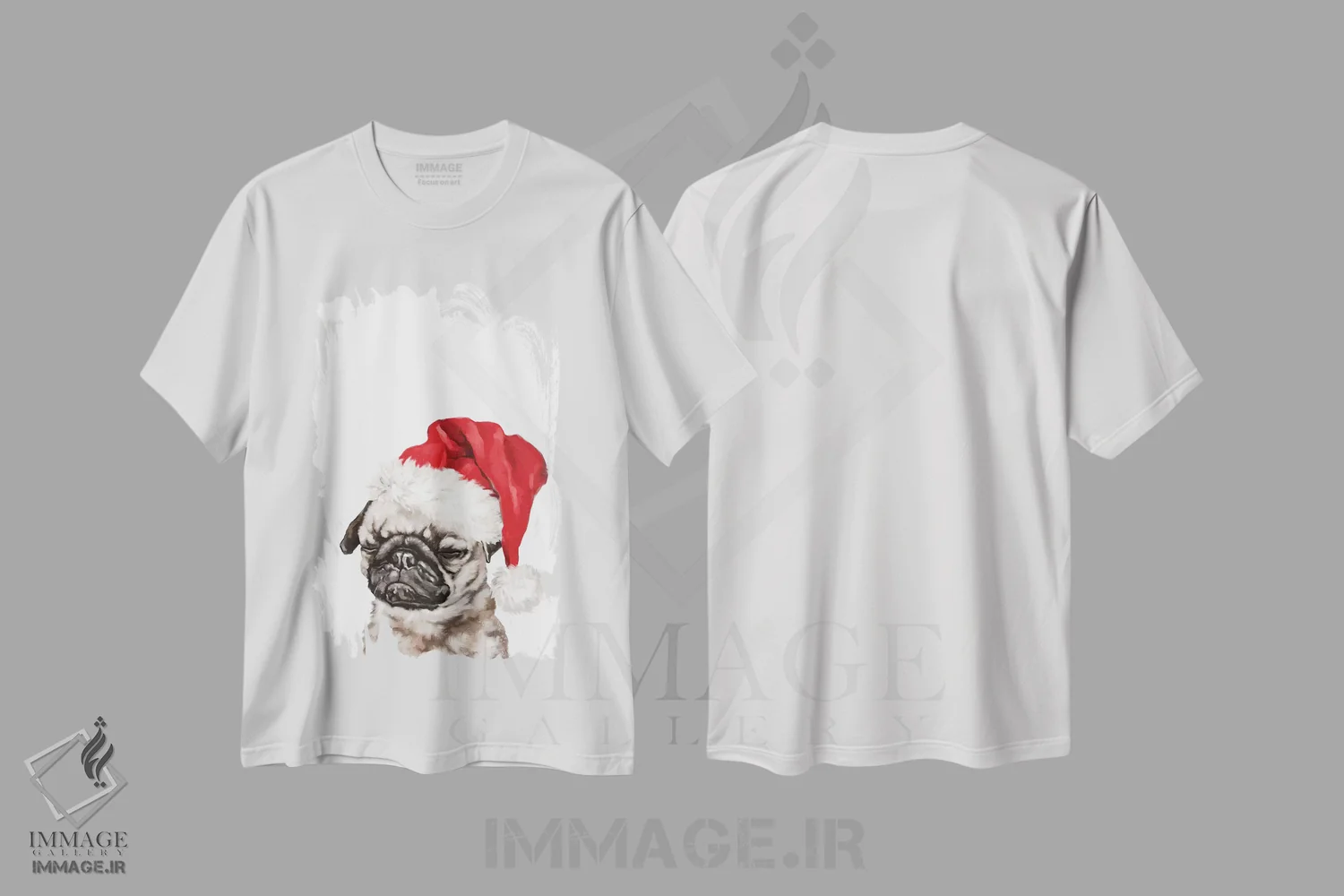 تیشرت سفید طرح دار پاگ در حال مدیتیشن کریسمسی، حیوانات کریسمسی اثر بگ نوز ورک | فروشگاه ایماژ