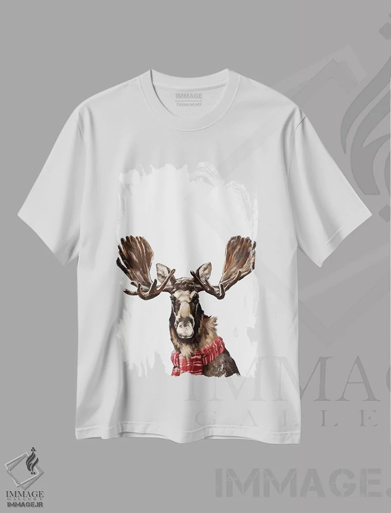 تیشرت سفید طرح دار گوزن شمالی کریسمسی، هنر دیجیتال اثر بگ نوز ورک | فروشگاه ایماژ