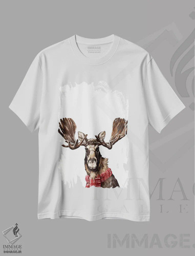 تیشرت سفید طرح دار گوزن شمالی کریسمسی، هنر دیجیتال اثر بگ نوز ورک | فروشگاه ایماژ