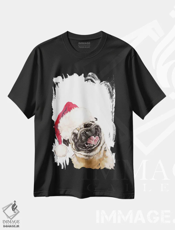 تیشرت مشکی طرح دار پاگ خندان کریسمسی، حیوانات کریسمسی اثر بگ نوز ورک | فروشگاه ایماژ