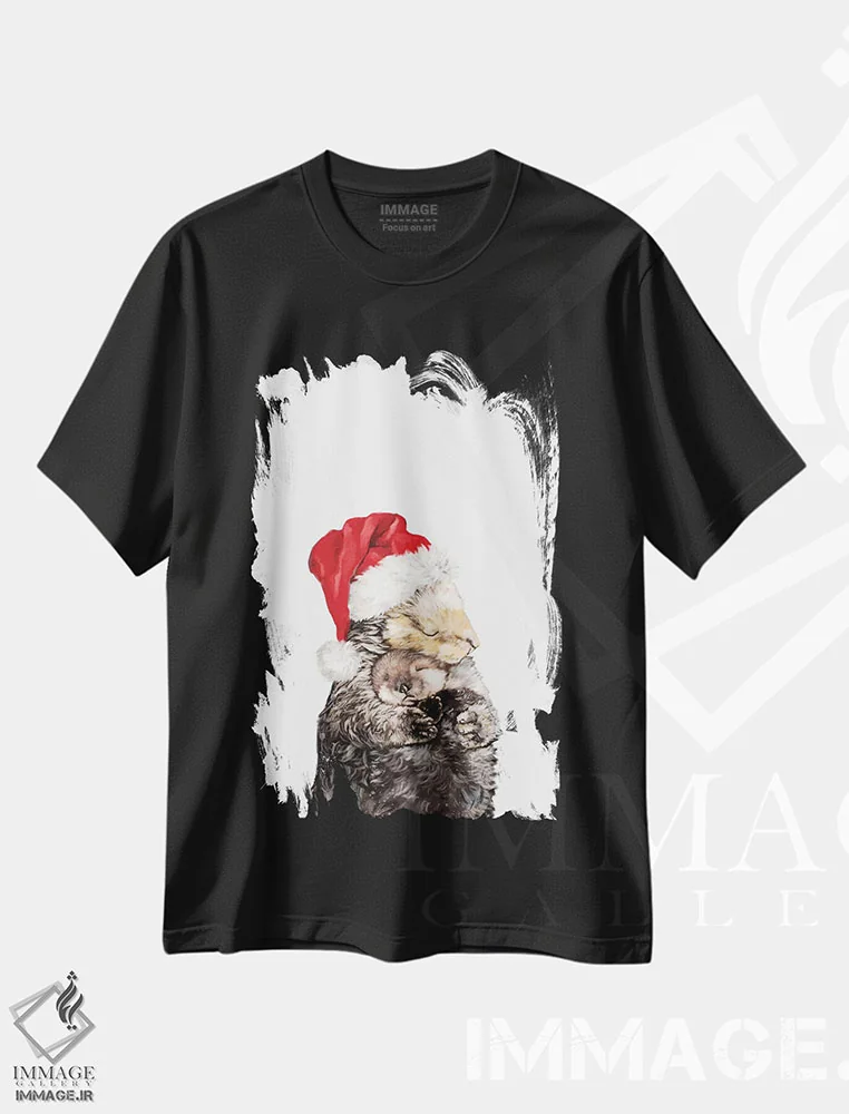 تیشرت مشکی طرح دار سمور کریسمسی، مادر و فرزند، حیوانات کریسمسی اثر بگ نوز ورک | فروشگاه ایماژ