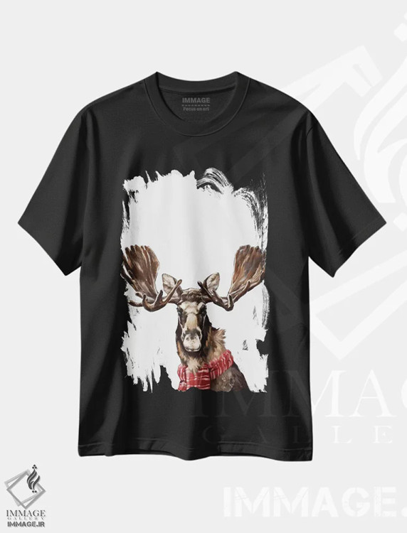 تیشرت مشکی طرح دار گوزن شمالی کریسمسی، هنر دیجیتال اثر بگ نوز ورک | immage.ir