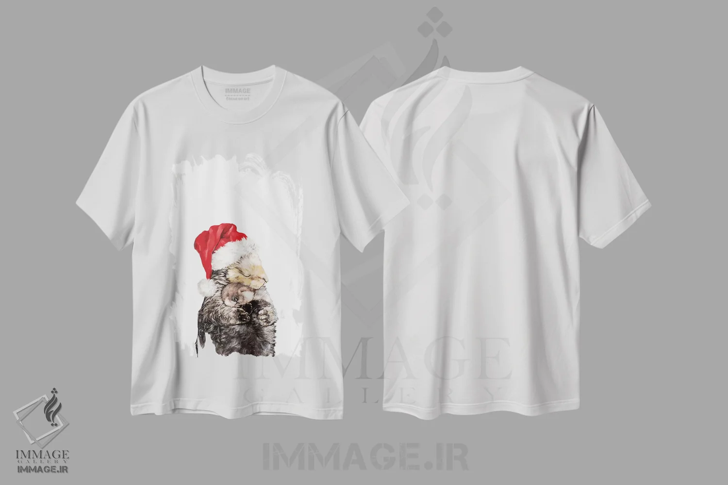 تیشرت سفید طرح دار سمور کریسمسی، مادر و فرزند، حیوانات کریسمسی اثر بگ نوز ورک | immage.ir