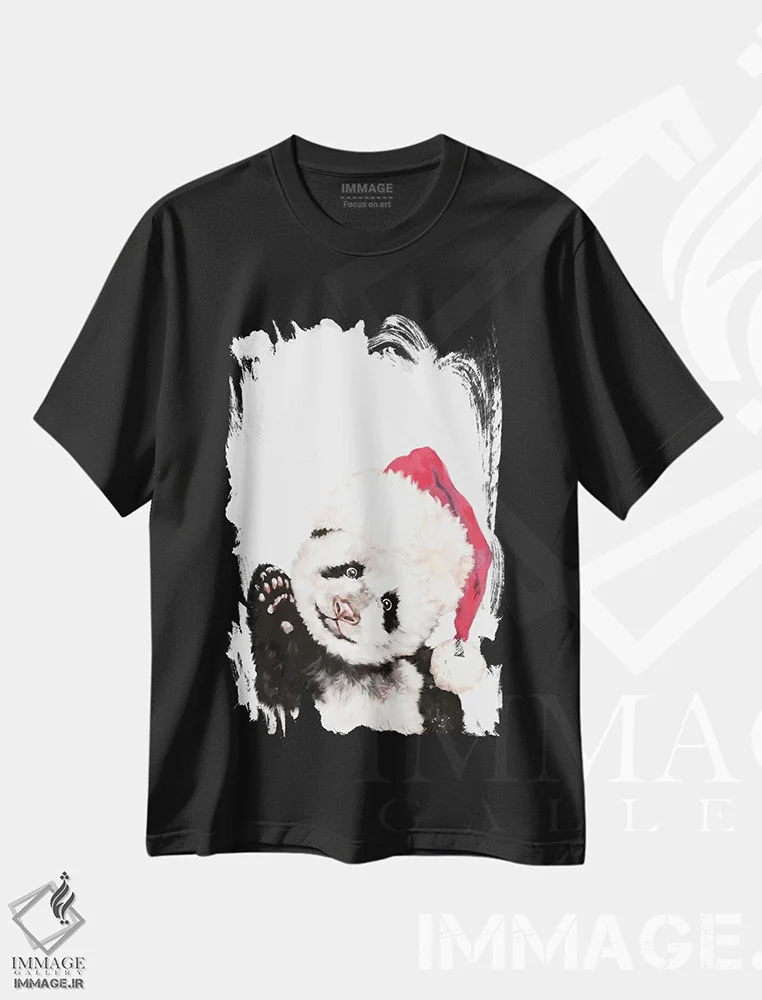 تیشرت مشکی طرح دار پاندای کریسمسی، حیوانات کریسمسی اثر بگ نوز ورک | immage.ir