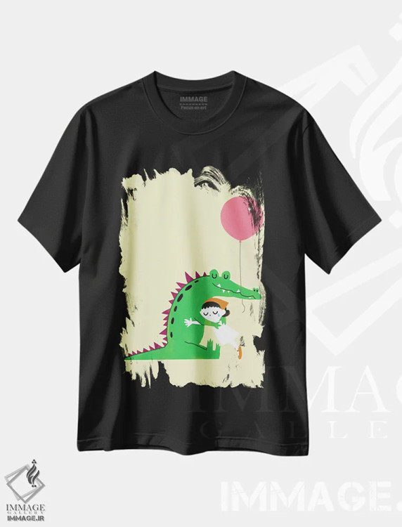 تیشرت مشکی طرح دار آغوش کروکودیل، هنر دیجیتال اثر بگ نوز ورک | immage.ir