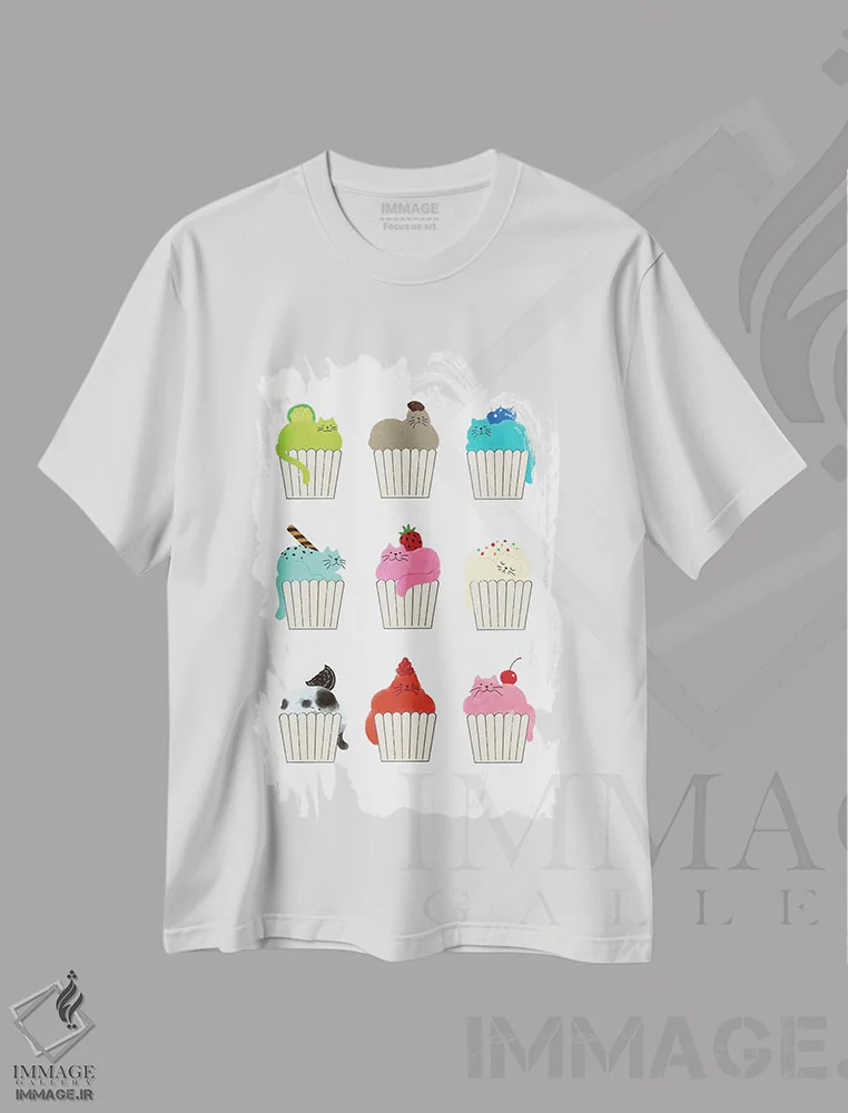 تیشرت سفید طرح دار طعم های گربه لیوانی، تزئینی اثر بگ نوز ورک | immage.ir
