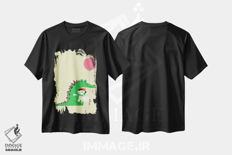 تیشرت مشکی طرح دار آغوش کروکودیل، هنر دیجیتال اثر بگ نوز ورک | immage.ir