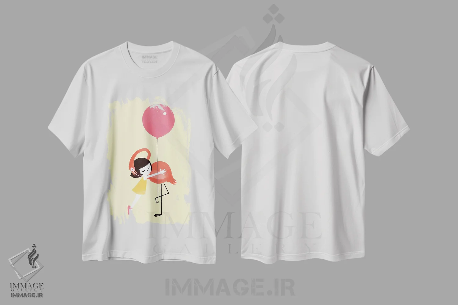 تیشرت سفید طرح دار آغوش فلامینگو، هنر دیجیتال اثر بگ نوز ورک | فروشگاه ایماژ