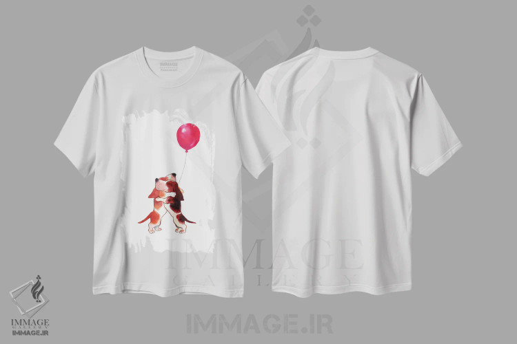 تیشرت سفید طرح دار توله سگ بغل کردنی، هنر دیجیتال اثر بگ نوز ورک | فروشگاه ایماژ