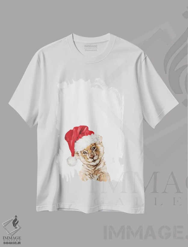 تیشرت سفید طرح دار بچه شیر کریسمسی، حیوانات کریسمسی اثر بگ نوز ورک | فروشگاه ایماژ