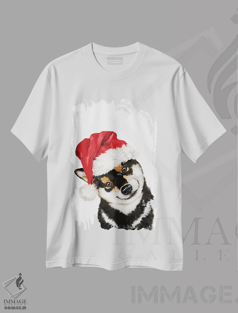 تیشرت سفید طرح دار شیبا اینوی سیاه کریسمسی، حیوانات کریسمسی اثر بگ نوز ورک | فروشگاه ایماژ