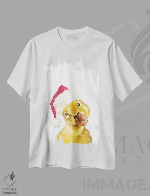 تیشرت سفید طرح دار جوجه اردک زرد کریسمسی، حیوانات کریسمسی اثر بگ نوز ورک | فروشگاه ایماژ