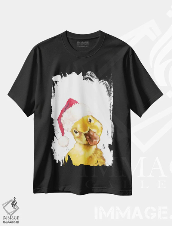 تیشرت مشکی طرح دار جوجه اردک زرد کریسمسی، حیوانات کریسمسی اثر بگ نوز ورک | immage.ir
