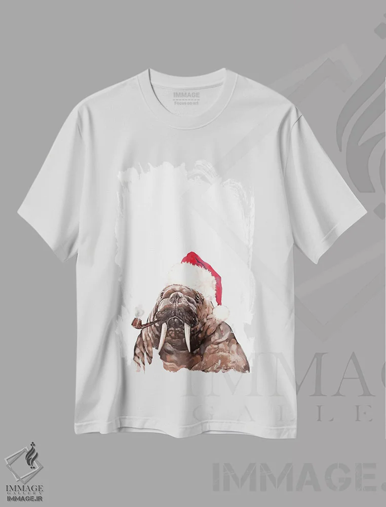 تیشرت سفید طرح دار پدر والروس کریسمسی، حیوانات کریسمسی اثر بگ نوز ورک | فروشگاه ایماژ