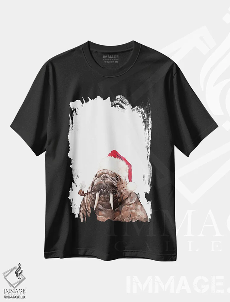 تیشرت مشکی طرح دار پدر والروس کریسمسی، حیوانات کریسمسی اثر بگ نوز ورک | immage.ir