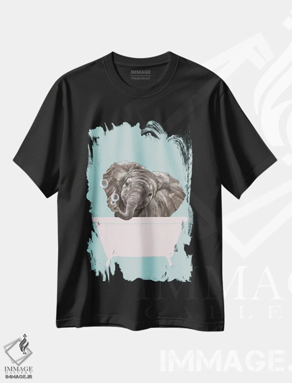 تیشرت مشکی طرح دار بچه فیل در وان حمام، هنر دیجیتال اثر بگ نوز ورک | immage.ir